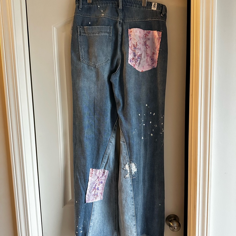 Altar'd State Blue and Pink Flare Jeans
